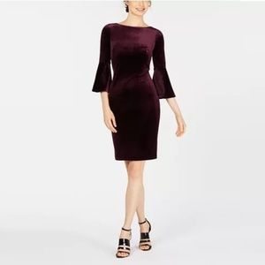 Calvin Klein Bell-Sleeve Velvet Dress